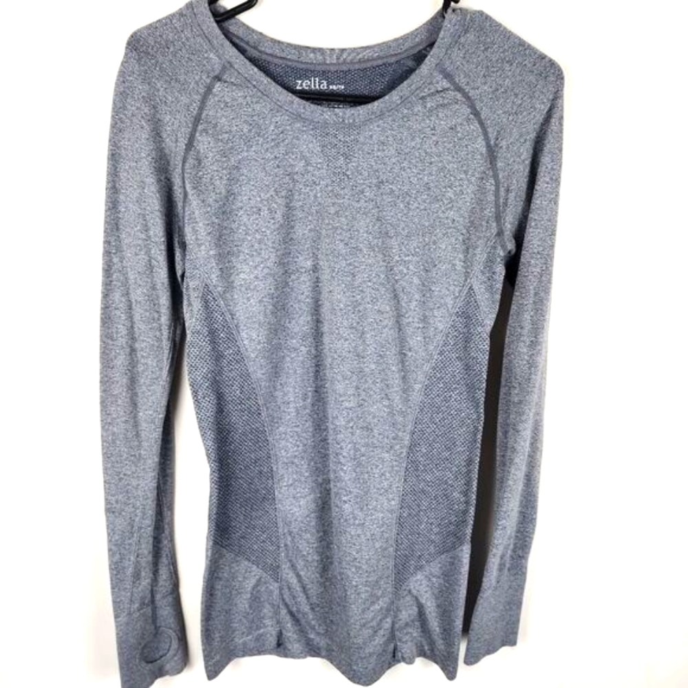 ZELLA WOMENS XS FITTED LONG SLEEVE SHIRT THUMB HOLES STRETCHY GYM WORKOUT Fitted
